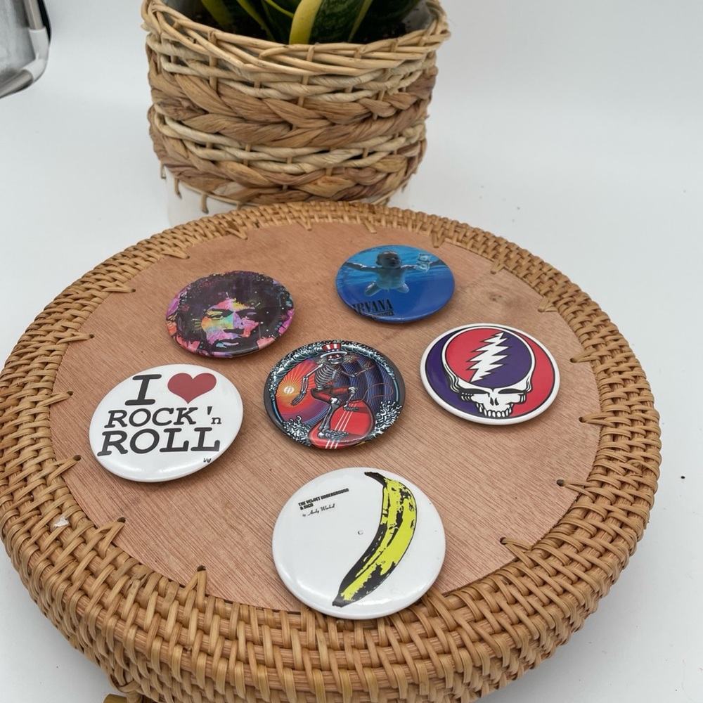 Retro Lot of 6 Band Pinback Buttons
